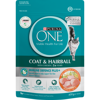 Purina ONE Coat & Hairball 1+ Years With Chicken Cat Food 450g