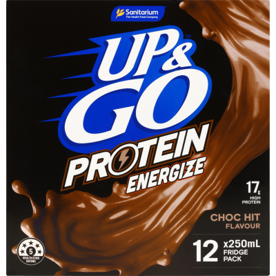 Sanitarium Up & Go Protein Energize Choc Hit Flavour Liquid Breakfast 12 x 250ml