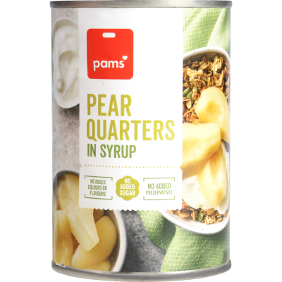 Pams Pear Quarters In Syrup 410g