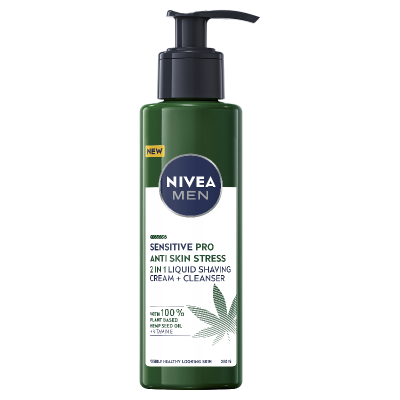 Nivea Men Sensitive Pro Anti Skim Stress 2 In 1 Liquid Shaving Cream + Cleanser 200ml
