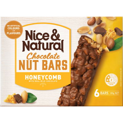 Nice & Natural Honeycomb Chocolate Nut Bars 6 x 30g