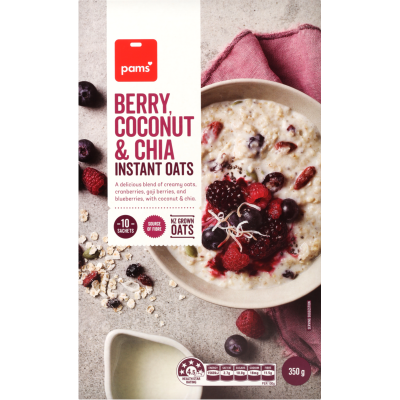 Pams Berry Coconut & Chia Instant Oats Sachets 350g