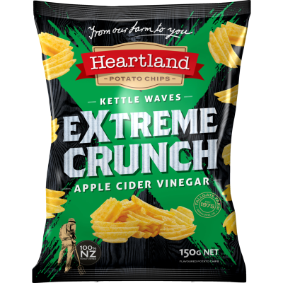 Heartland Extreme Crunch Apple Cider Vinegar Kettle Waves Potato Chips 150g