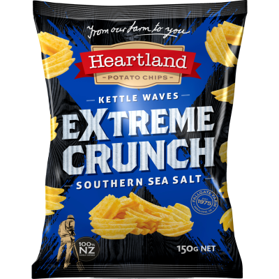 Heartland Extreme Crunch Southern Sea Salt Kettle Waves Potato Chips 150g
