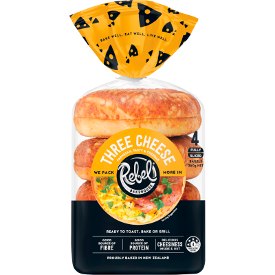 Rebel Three Cheese Bagels 360g