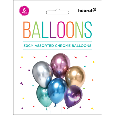 Hoorah Assorted Chrome Balloons 6pk