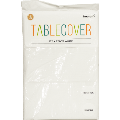 Hoorah Reusable With Flannel Back White Tablecover 1pk