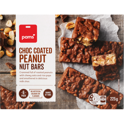 Pams Choc Coated Peanut Nut Bars 6pk