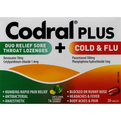 Codral Plus Duo Relief Throat Lozenges + Cold & Flu Tablets 36pk