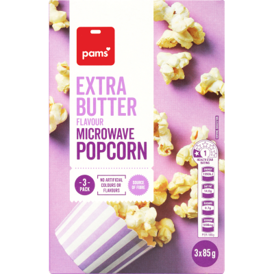 Pams Extra Butter Flavour Microwave Popcorn 3 x 85g