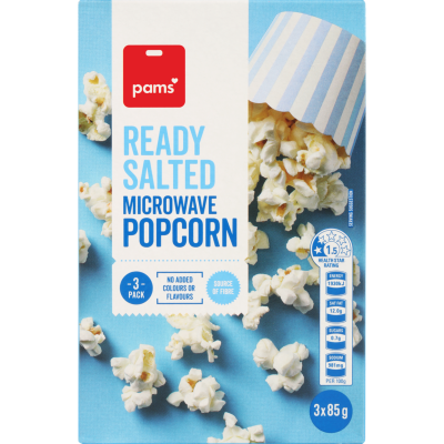 Pams Ready Salted Microwave Popcorn 3 x 85g