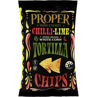 Proper Hand Cooked Chilli Lime Stone Ground White Corn Tortilla Chips 170g