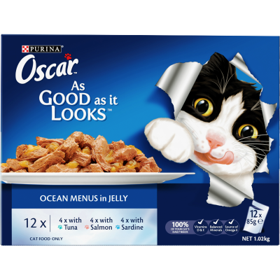 Purina Oscar Adult Ocean Menus Jelly Wet Cat Food Pouch 12 x 0.085kg