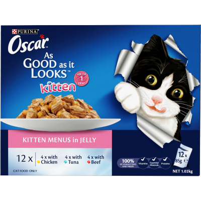 Purina Oscar Kitten Menus in Jelly Wet Cat Food Pouch 12 x 0.085kg
