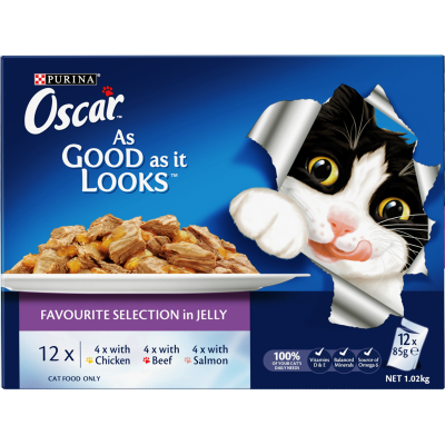 Purina Oscar Adult Favourite Selection Jelly Wet Cat Food Pouch 12 x 0.085kg