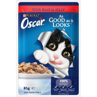 Purina Oscar Adult Beef Jelly Wet Cat Food Pouch 12 x 7.1g