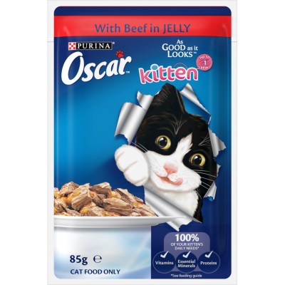 Purina Oscar Kitten Beef Jelly Wet Cat Food Pouch 12 x 7.1g