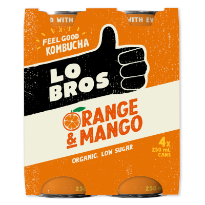 Lo Bros Orange & Mango Kombucha 4 x 250ml