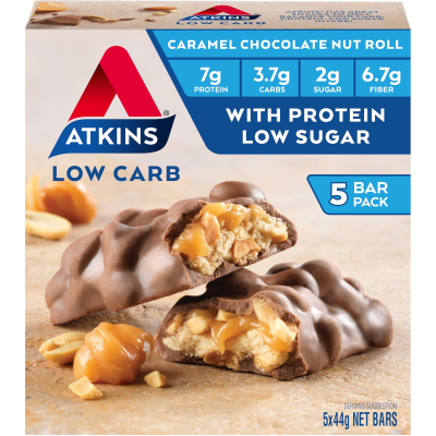 Atkins Low Carb Caramel Chocolate Nut Roll Bars 220g