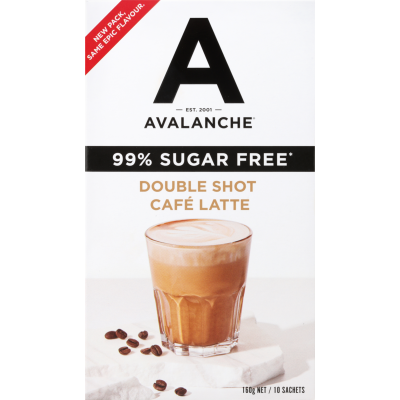 Avalanche 99% Sugar Free Double Shot Cafe Latte Coffee Sticks 10 x 16g