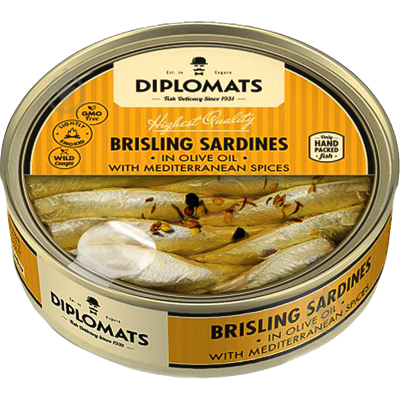 Diplomats Brisling Sardines In Olive Oil With Mediterranean Spices 160g