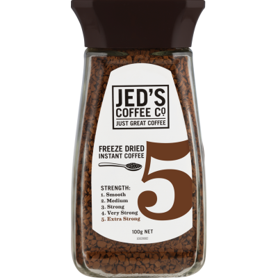 Jed's Coffee Co. #5 Extra Strong Strength Coffee Jar Instant Freeze Dried 100g