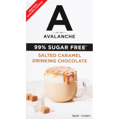 Avalanche 99% Sugar Free Salted Caramel Drinking Chocolate Sticks 10 x 20g