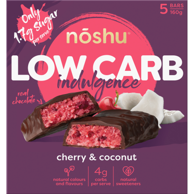 Noshu Low Carb Cherry & Coconut Indulgence Bars 5 x 32g