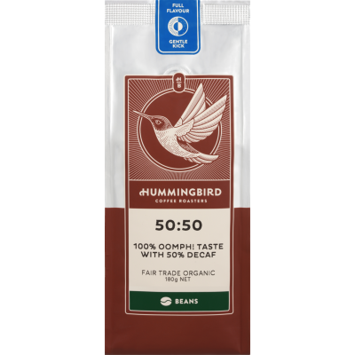 Hummingbird 50:50 Fair Trade Organic Fresh Whole Coffee Beans 180g