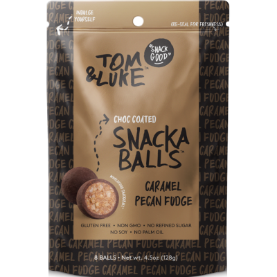 Tom & Luke Caramel Pecan Fudge Choc Coated Snackaballs 128g