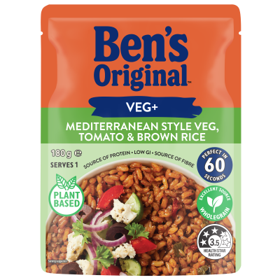 Ben's Original Veg+ Mediterranean Style Veg Tomato & Brown Rice Microwave Pouch 180g