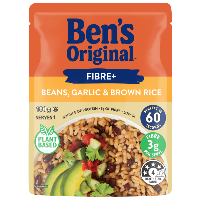 Ben's Original Fibre+ Beans Garlic & Brown Rice Microwave Pouch 180g