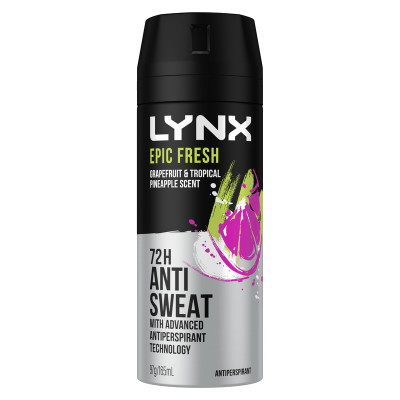 Lynx Epic Fresh Grapefruit & Tropical Pineapple Scent 72hr Antiperspirant 165ml