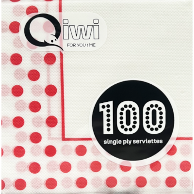 Qiwi Red Polka Dot Single Ply Serviettes 100pk