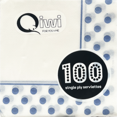 Qiwi Blue Polka Dot Single Ply Serviettes 100pk