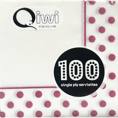 Qiwi Purple Polka Dot Single Ply Serviettes 100pk