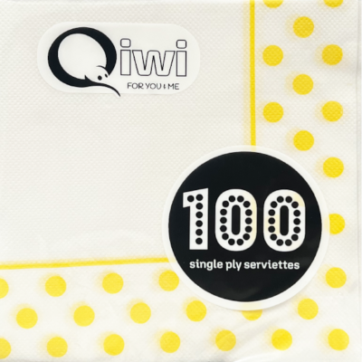 Qiwi Yellow Polka Dot Single Ply Serviettes 100pk