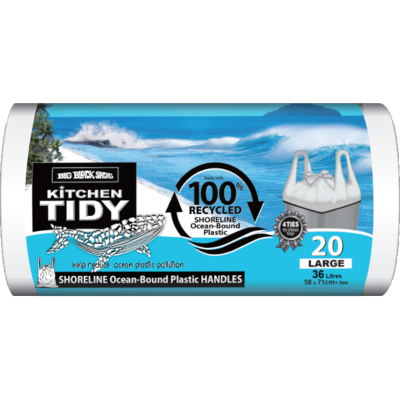 Big Black Sacks Kitchen Tidy Liner 100% Recycled Ocean Bound Plastic Tie Top Large  58 x 71cm 36 Litre 20pk