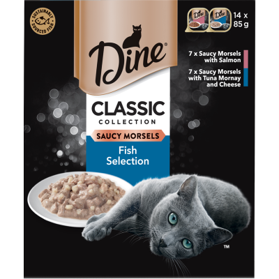 Dine Classic Collection Saucy Morsels Fish Selection Wet Cat Food 14 x 85g