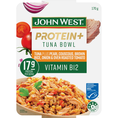 John West Protein+ Pearl Couscous Brown Rice Onion & Oven Roasted Tomato Tuna Bowl 170g