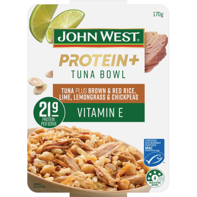 John West Protein+ Brown & Red Rice Lime Lemongrass & Chickpeas Tuna Bowl 170g