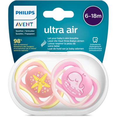 Philips Avent Ultra Air Soother Pink 6-18Mths 2pk