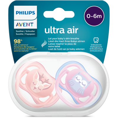 Philips Avent Ultra Air Soother Pink 0-6 Months 2pk