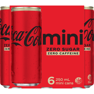 Coca-Cola Zero Sugar Zero Caffeine Soft Drink Mini Cans 6 x 250ml