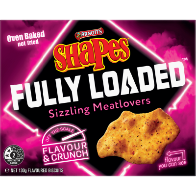 Arnott's Shapes Fully Loaded Sizzling Meatlovers Flavoured Crackers 130g