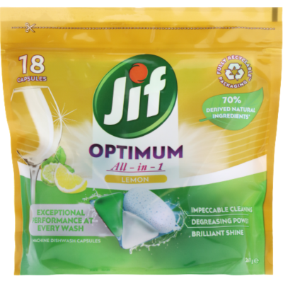 Jif Optimum All In 1 Lemon Machine Dishwash 18 Capsules 261g