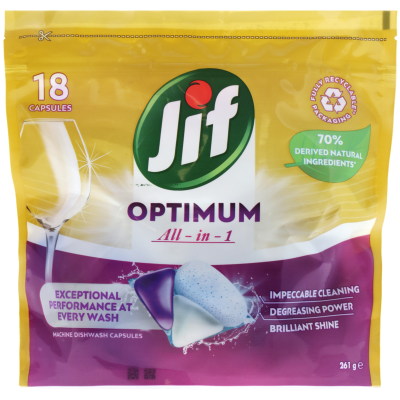 Jif Optimum All In 1 Regular Machine Dishwash Capsules 261g