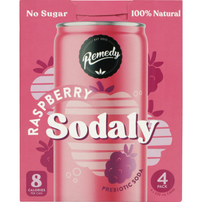 Remedy Raspberry Sodaly Prebiotic Soda 4 x 250ml