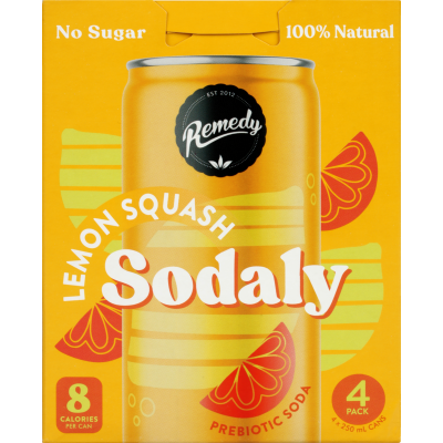 Remedy Lemon Squash Sodaly Prebiotic Soda 4 x 250ml