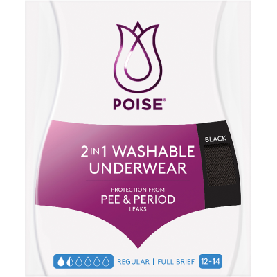 Poise 2in1 Washable Underwear Black Full Brief 12-14 1pk